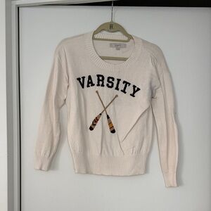 LOFT Cream Varsity Crew Neck Sweater